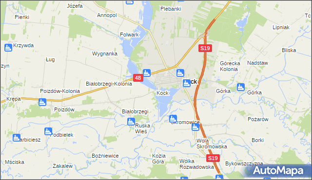 mapa Kock powiat lubartowski, Kock powiat lubartowski na mapie Targeo