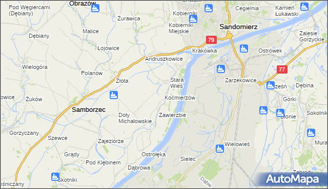 mapa Koćmierzów, Koćmierzów na mapie Targeo