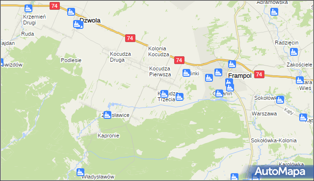 mapa Kocudza Trzecia, Kocudza Trzecia na mapie Targeo