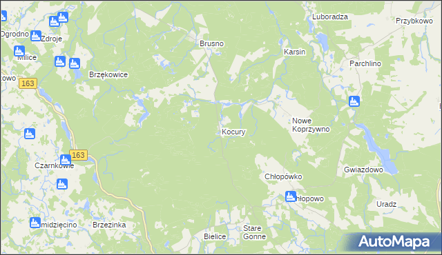 mapa Kocury gmina Połczyn-Zdrój, Kocury gmina Połczyn-Zdrój na mapie Targeo