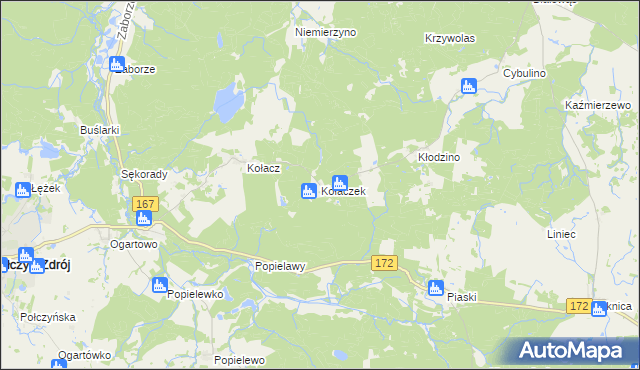 mapa Kołaczek gmina Połczyn-Zdrój, Kołaczek gmina Połczyn-Zdrój na mapie Targeo