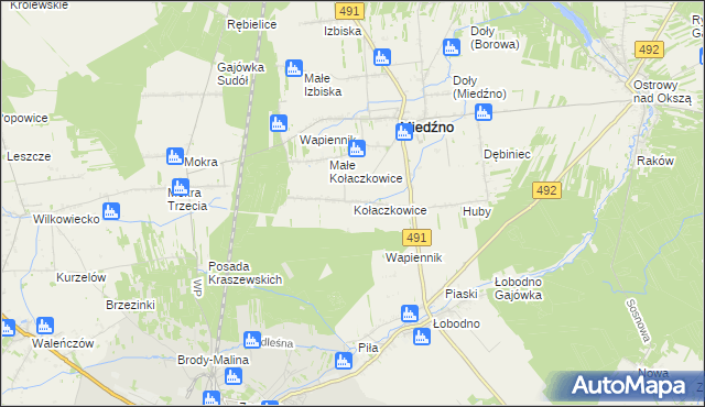 mapa Kołaczkowice gmina Miedźno, Kołaczkowice gmina Miedźno na mapie Targeo