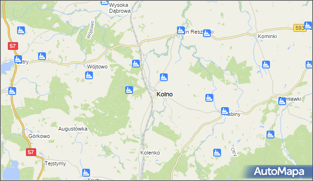 mapa Kolno powiat olsztyński, Kolno powiat olsztyński na mapie Targeo