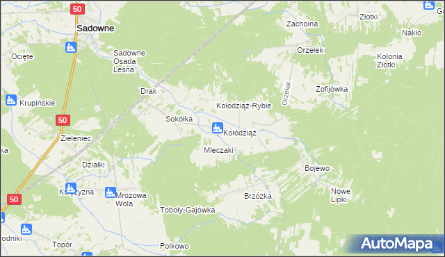 mapa Kołodziąż gmina Sadowne, Kołodziąż gmina Sadowne na mapie Targeo