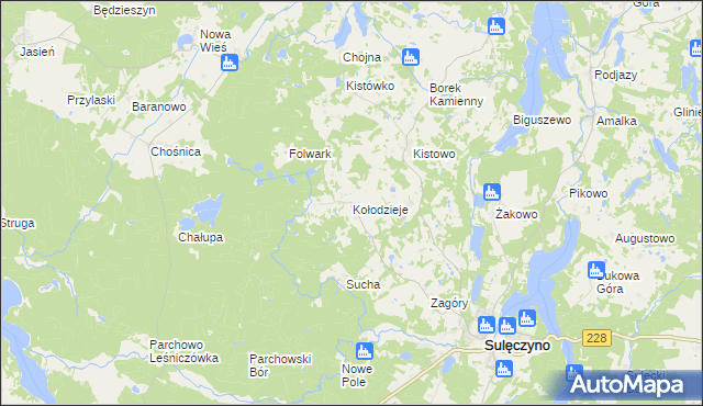 mapa Kołodzieje gmina Sulęczyno, Kołodzieje gmina Sulęczyno na mapie Targeo