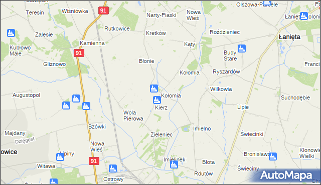 mapa Kołomia gmina Nowe Ostrowy, Kołomia gmina Nowe Ostrowy na mapie Targeo