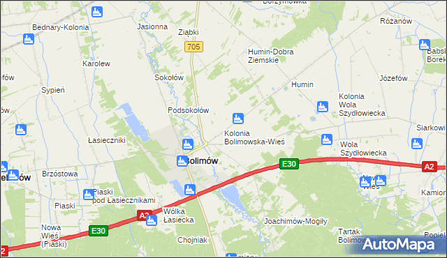 mapa Kolonia Bolimowska-Wieś, Kolonia Bolimowska-Wieś na mapie Targeo