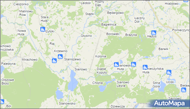 mapa Kolonia gmina Kartuzy, Kolonia gmina Kartuzy na mapie Targeo