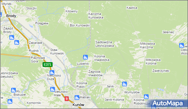 mapa Kolonia Inwalidzka, Kolonia Inwalidzka na mapie Targeo