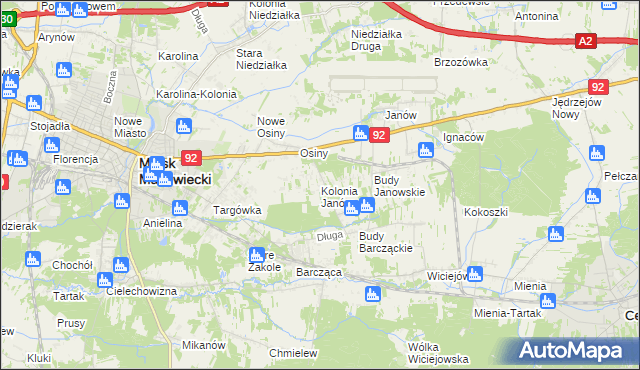 mapa Kolonia Janów gmina Mińsk Mazowiecki, Kolonia Janów gmina Mińsk Mazowiecki na mapie Targeo