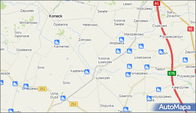 mapa Kolonia Łowiczek, Kolonia Łowiczek na mapie Targeo