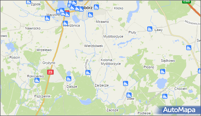 mapa Kolonia Myśliborzyce, Kolonia Myśliborzyce na mapie Targeo