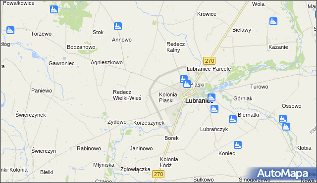 mapa Kolonia Piaski gmina Lubraniec, Kolonia Piaski gmina Lubraniec na mapie Targeo