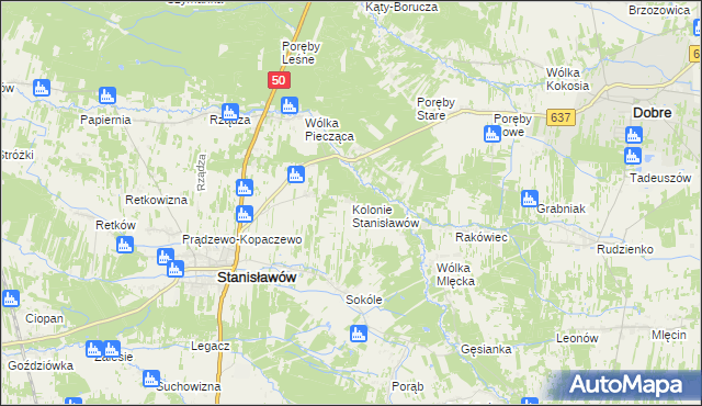 mapa Kolonie Stanisławów, Kolonie Stanisławów na mapie Targeo