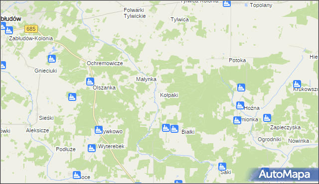 mapa Kołpaki gmina Zabłudów, Kołpaki gmina Zabłudów na mapie Targeo