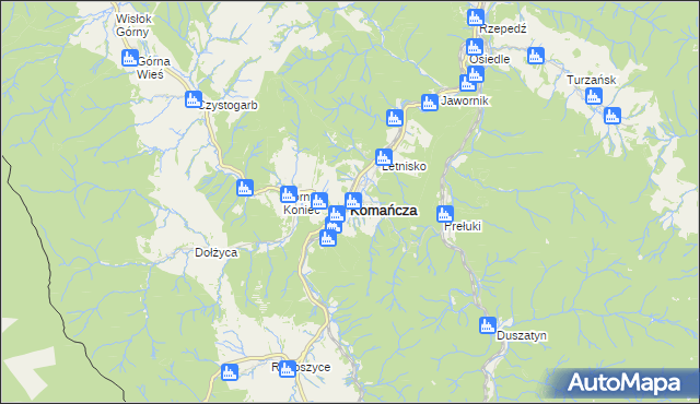 mapa Komańcza, Komańcza na mapie Targeo