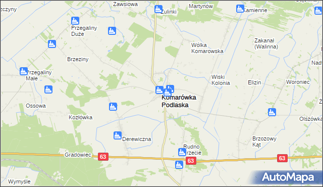 mapa Komarówka Podlaska, Komarówka Podlaska na mapie Targeo