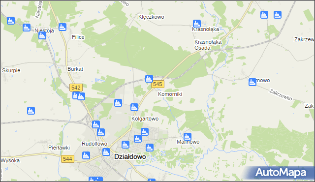 mapa Komorniki gmina Działdowo, Komorniki gmina Działdowo na mapie Targeo