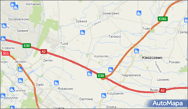 mapa Komorniki gmina Kleszczewo, Komorniki gmina Kleszczewo na mapie Targeo