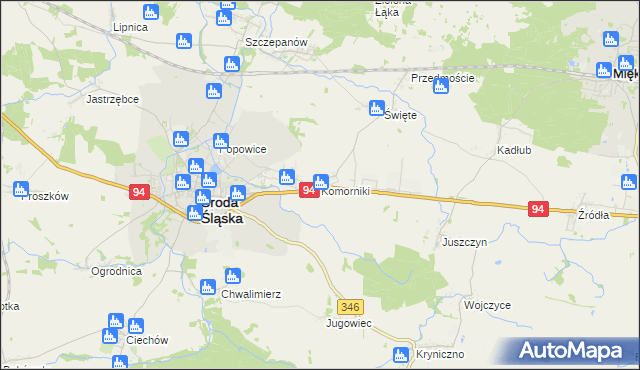 mapa Komorniki gmina Środa Śląska, Komorniki gmina Środa Śląska na mapie Targeo