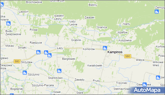 mapa Komorów gmina Kampinos, Komorów gmina Kampinos na mapie Targeo