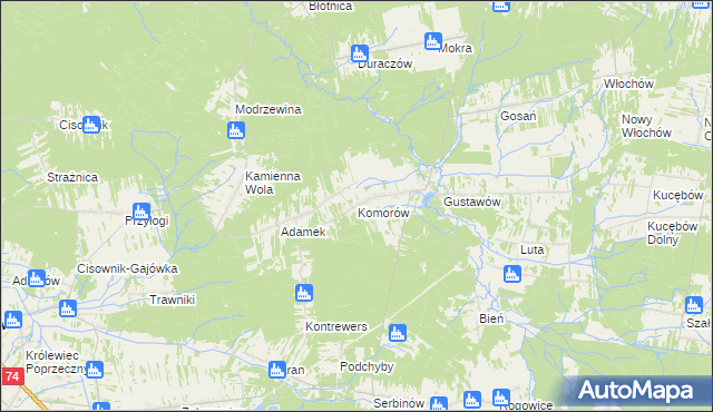 mapa Komorów gmina Stąporków, Komorów gmina Stąporków na mapie Targeo