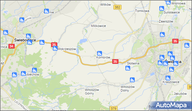 mapa Komorów gmina Świdnica, Komorów gmina Świdnica na mapie Targeo