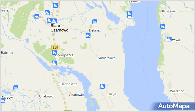 mapa Komorówko gmina Stare Czarnowo, Komorówko gmina Stare Czarnowo na mapie Targeo