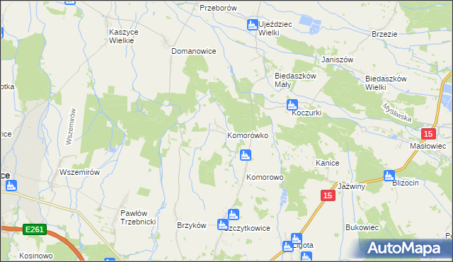 mapa Komorówko gmina Trzebnica, Komorówko gmina Trzebnica na mapie Targeo