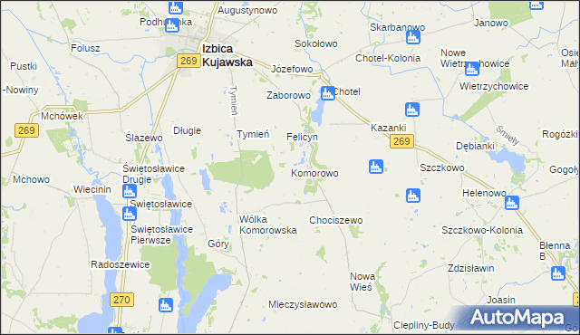 mapa Komorowo gmina Izbica Kujawska, Komorowo gmina Izbica Kujawska na mapie Targeo