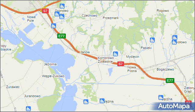 mapa Komorowo Żuławskie, Komorowo Żuławskie na mapie Targeo