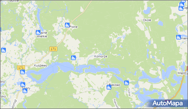 mapa Komorze gmina Borne Sulinowo, Komorze gmina Borne Sulinowo na mapie Targeo