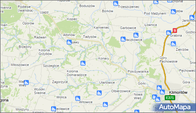 mapa Konary gmina Klimontów, Konary gmina Klimontów na mapie Targeo