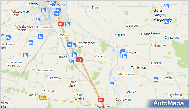 mapa Konary gmina Ozorków, Konary gmina Ozorków na mapie Targeo