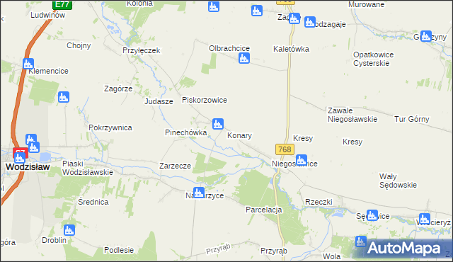 mapa Konary gmina Wodzisław, Konary gmina Wodzisław na mapie Targeo