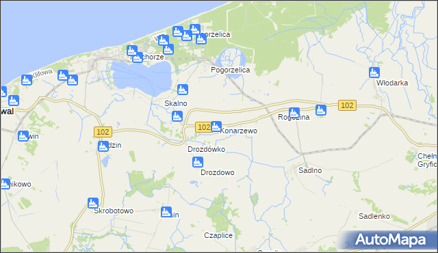 mapa Konarzewo gmina Karnice, Konarzewo gmina Karnice na mapie Targeo