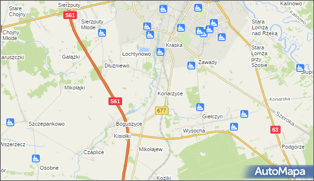 mapa Konarzyce gmina Łomża, Konarzyce gmina Łomża na mapie Targeo