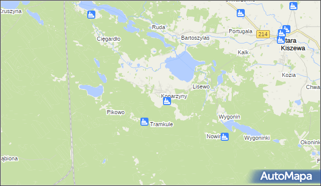 mapa Konarzyny gmina Stara Kiszewa, Konarzyny gmina Stara Kiszewa na mapie Targeo