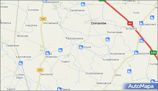 mapa Kończyce gmina Domaniów, Kończyce gmina Domaniów na mapie Targeo