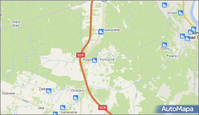 mapa Kończyce gmina Nisko, Kończyce gmina Nisko na mapie Targeo