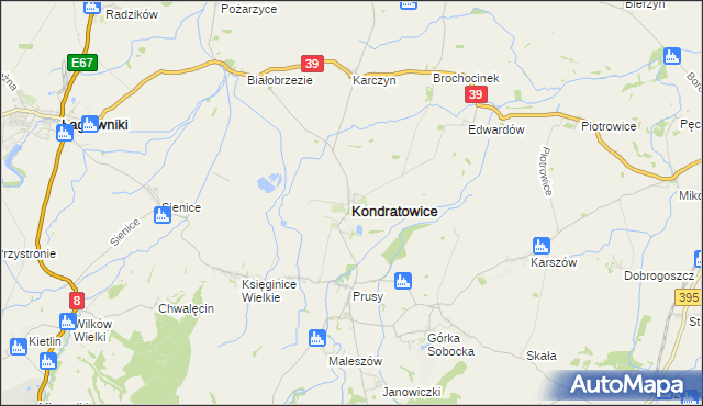 mapa Kondratowice, Kondratowice na mapie Targeo
