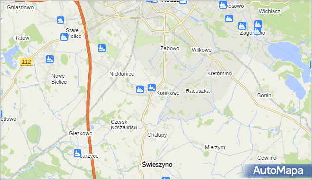 mapa Konikowo gmina Świeszyno, Konikowo gmina Świeszyno na mapie Targeo