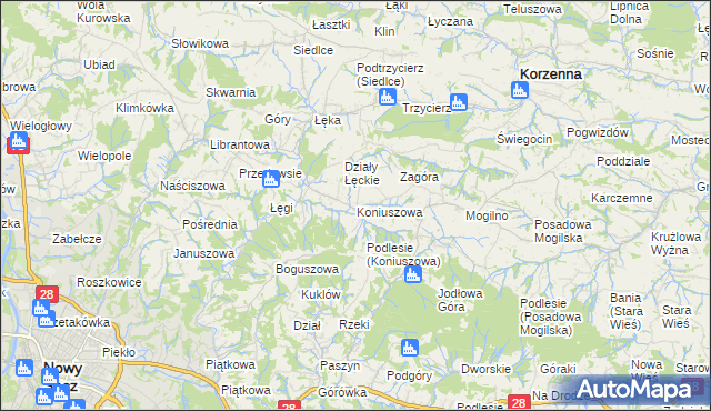 mapa Koniuszowa, Koniuszowa na mapie Targeo