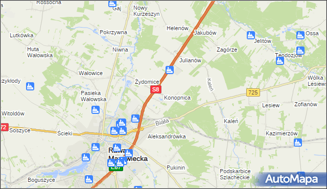 mapa Konopnica gmina Rawa Mazowiecka, Konopnica gmina Rawa Mazowiecka na mapie Targeo