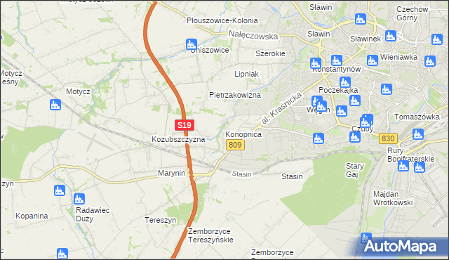 mapa Konopnica powiat lubelski, Konopnica powiat lubelski na mapie Targeo