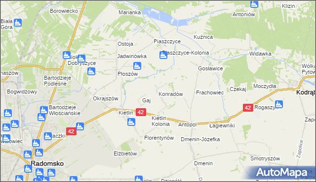 mapa Konradów gmina Kodrąb, Konradów gmina Kodrąb na mapie Targeo