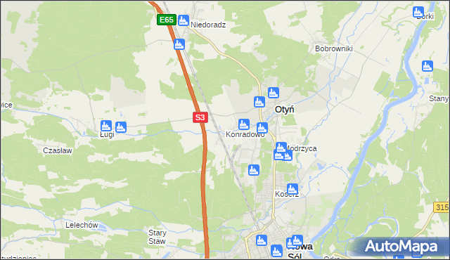 mapa Konradowo gmina Otyń, Konradowo gmina Otyń na mapie Targeo