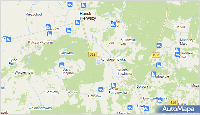 mapa Konstantynówka gmina Hańsk, Konstantynówka gmina Hańsk na mapie Targeo