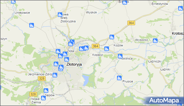 mapa Kopacz gmina Złotoryja, Kopacz gmina Złotoryja na mapie Targeo