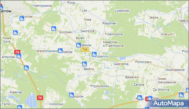 mapa Kopaniny gmina Końskie, Kopaniny gmina Końskie na mapie Targeo